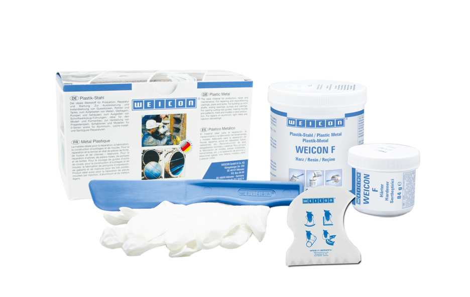 WEICON F | aluminiumgefülltes Epoxidharz-System für Reparatur und Formgebung WEICON F | aluminiumgefülltes Epoxidharz-System für Reparatur und Formgebung