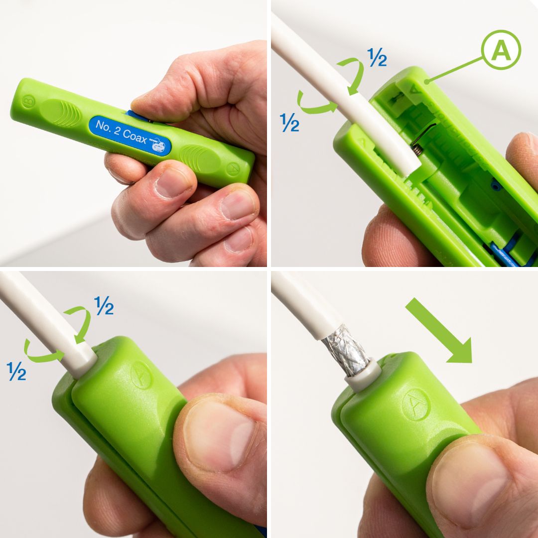 Coax-Stripper No. 2 Green Line | Stripping tools made from up to 97% renewable raw materials I for skinning and stripping coaxial cables I working range 4,8 - 7,5 mm Ø