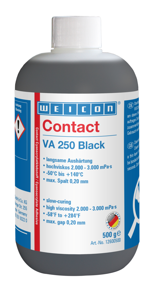 VA 250 Black Cyanoacrylate Adhesive | instant adhesive with high viscosity, rubber-filled VA 250 Black Cyanoacrylate Adhesive | instant adhesive with high viscosity, rubber-filled