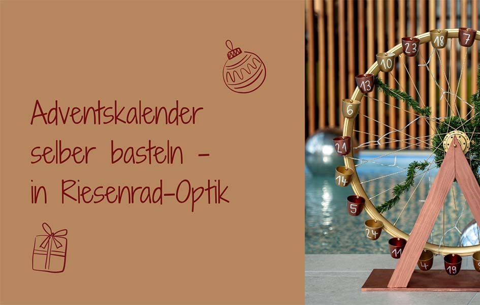 Advent calendar, Ferris wheel design, DIY craft, Wooden frame, Numbered cups