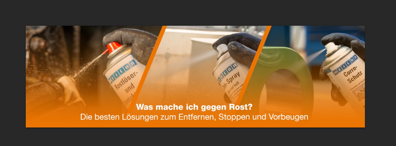 spray can, rust remover, metal spray, gloved hand, orange gradient banner