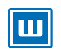 Buchstabe W ist in einem blauen Quadrat