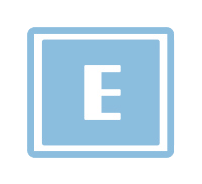 Buchstabe E ist in einem blauen Quadrat, Bild ist hell hinterlegt
