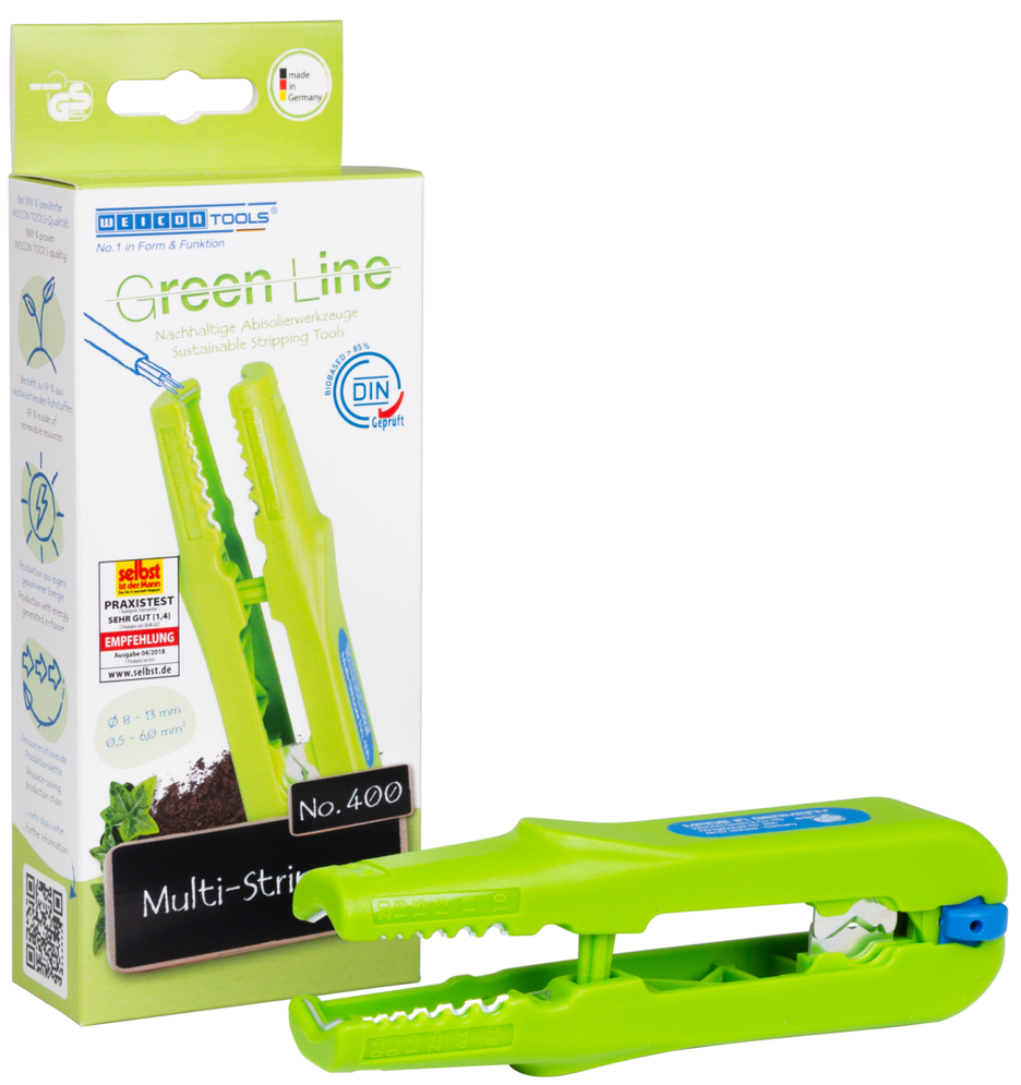 Multi-Stripper No. 400  Green Line | Stripping tools made from up to 97% renewable raw materials I multifunctional stripper, working range stripping 0,5 - 6,0 mm² I skinning 8 - 13 mm Ø I Multifunctional with 4 functions