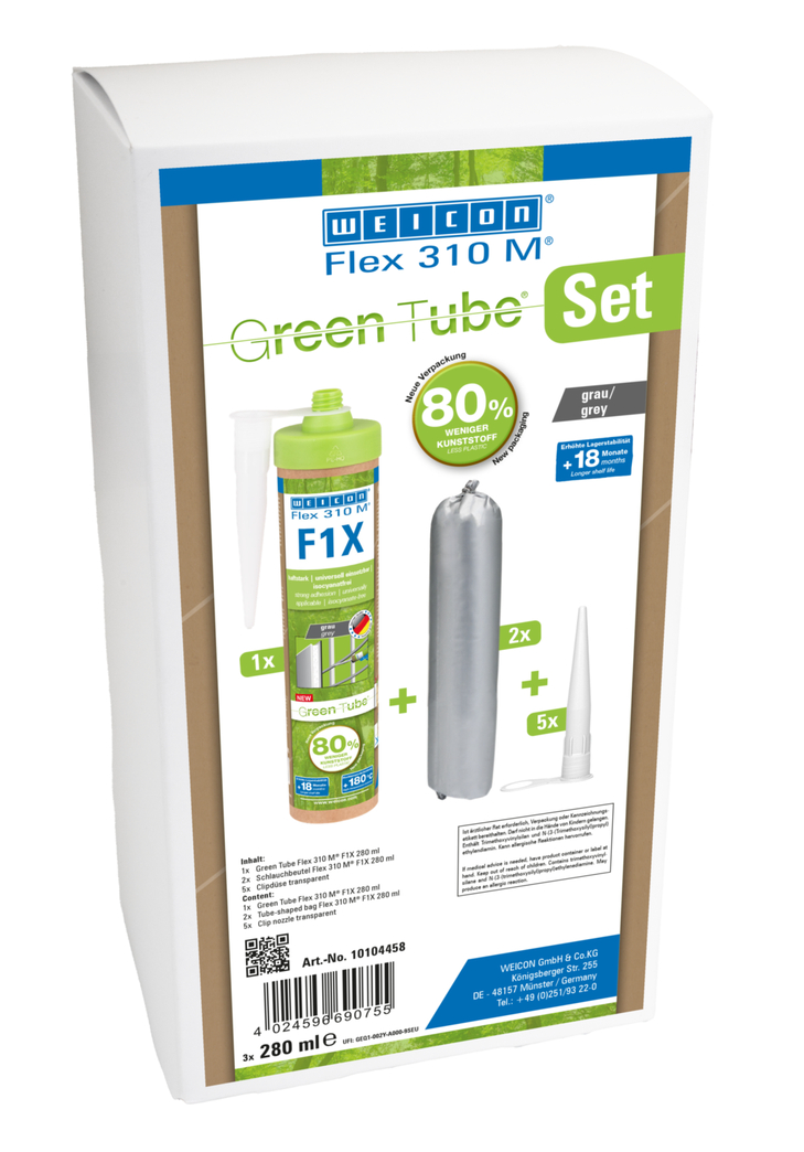 WEICON Green Tube Flex 310 M F1X | MS polymer-based adhesive and sealant with very high initial adhesion, temperature-resistant up to 180°C
