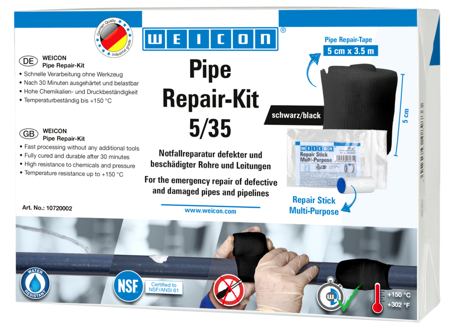 Pipe Repair-Kit | für die Notfall-Reparatur beschädigter Rohre und Leitungen