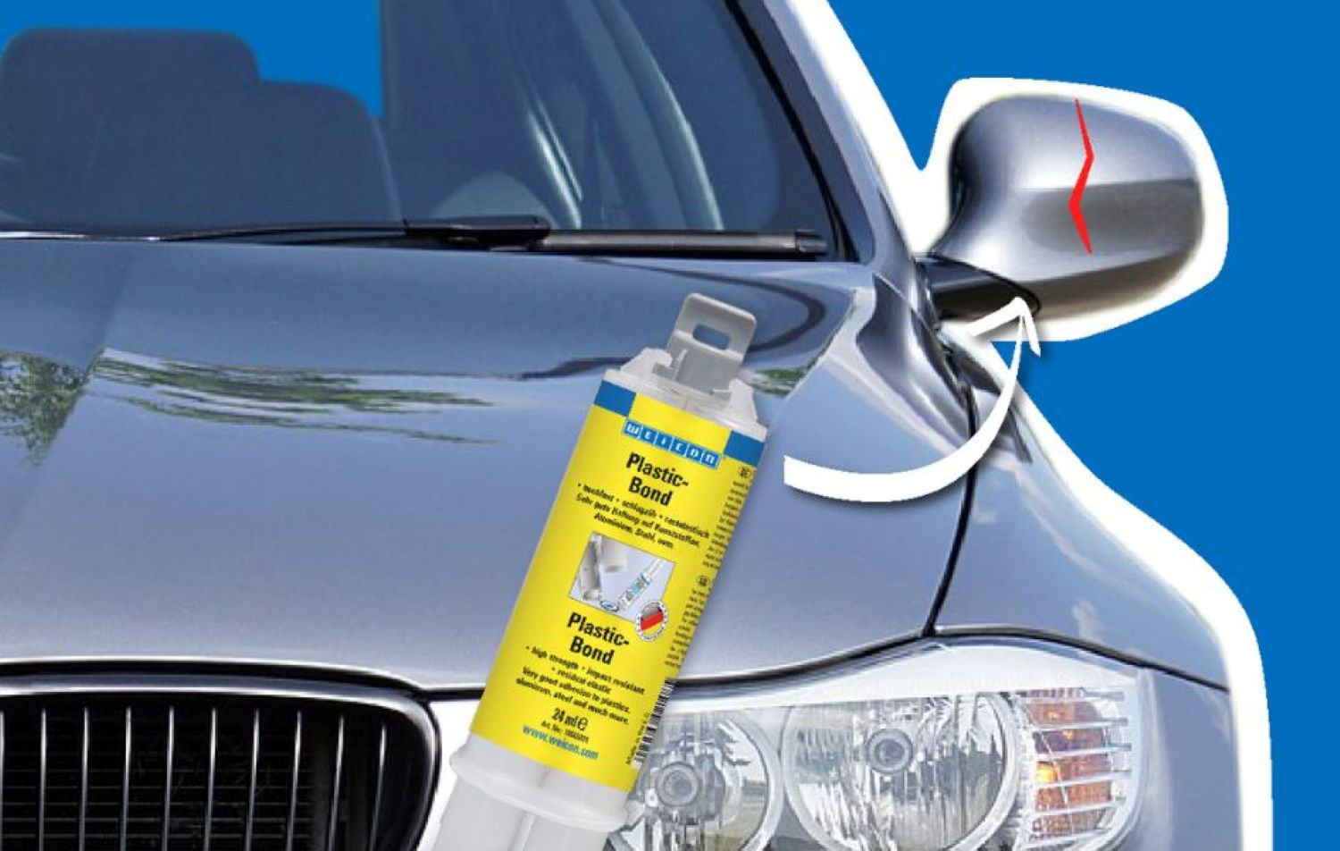 Plastic adhesive, Dual-component cartridge, Automotive repair, Yellow packaging