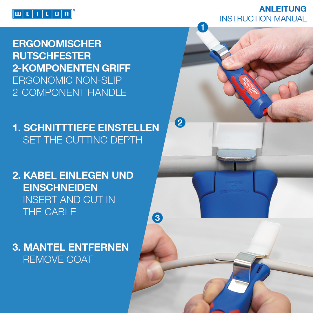 Kabelmesser No. 4-28 H | mit  2-Komponenten-Griff  inkl. Hakenklinge und Schutzkappe | Arbeitsbereich 4 - 28 mm Ø