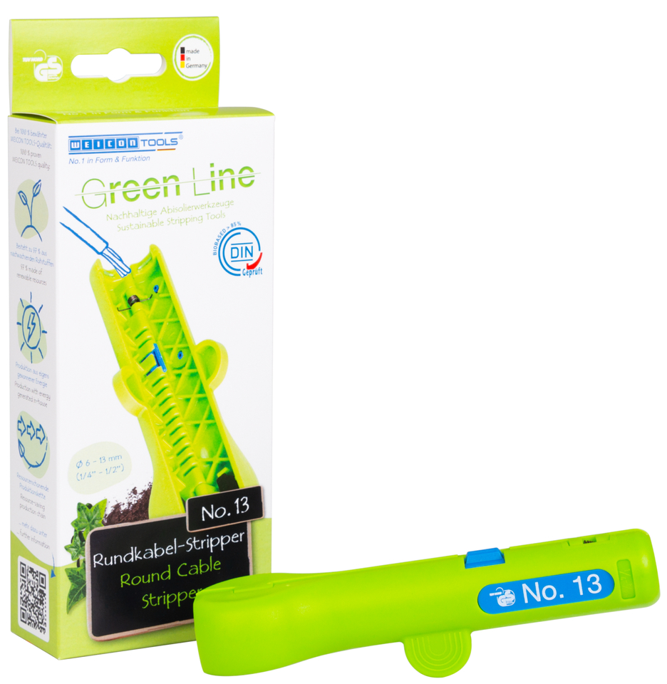 Rundkabel-Stripper No. 13 Green Line | Abisolierwerkzeuge aus bis zu 97 % nachwachsenden Rohstoffen I zum Entmanteln aller gängigen Rundkabel I Arbeitsbereich 6,0 - 13,0 mm Ø