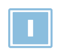 Buchstabe I ist in einem blauen Quadrat, Bild ist hell hinterleg