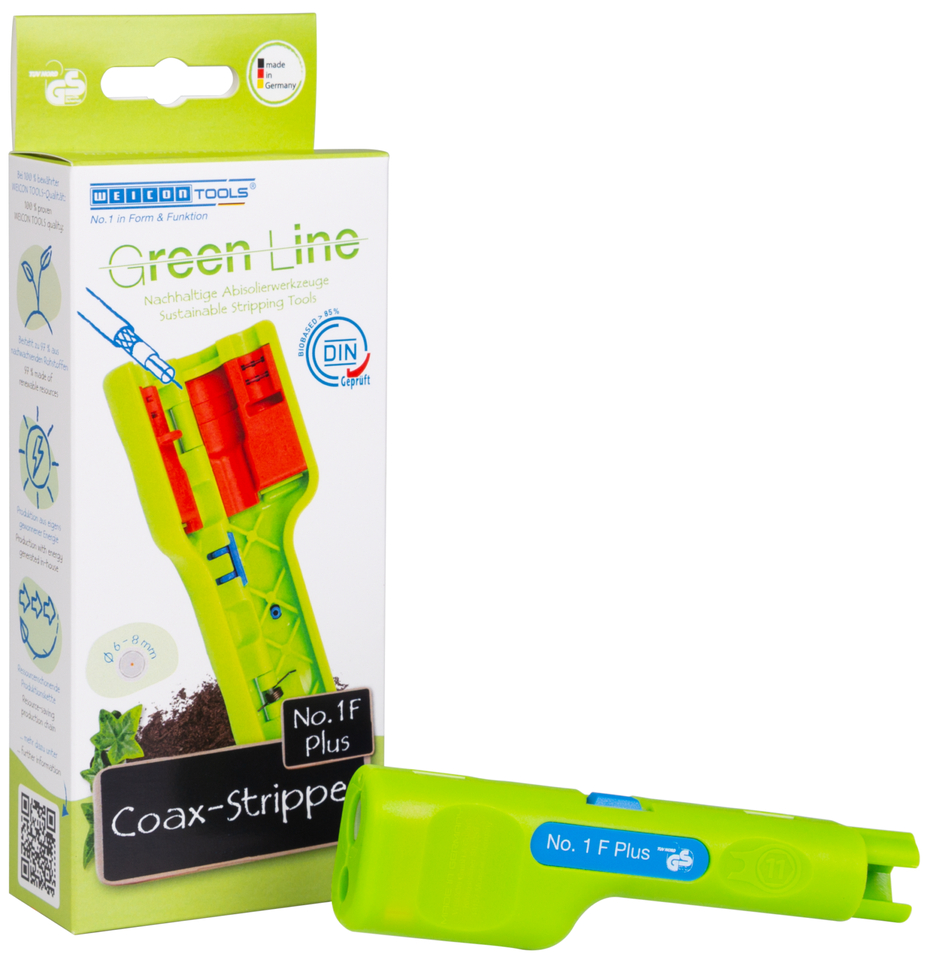 Coax-Stripper No 1 F Plus Green Line - suitable for F-screw connectors  | Stripping tools made from up to 97% renewable raw materials I for skinning and stripping coaxial cables incl. untwisting aid