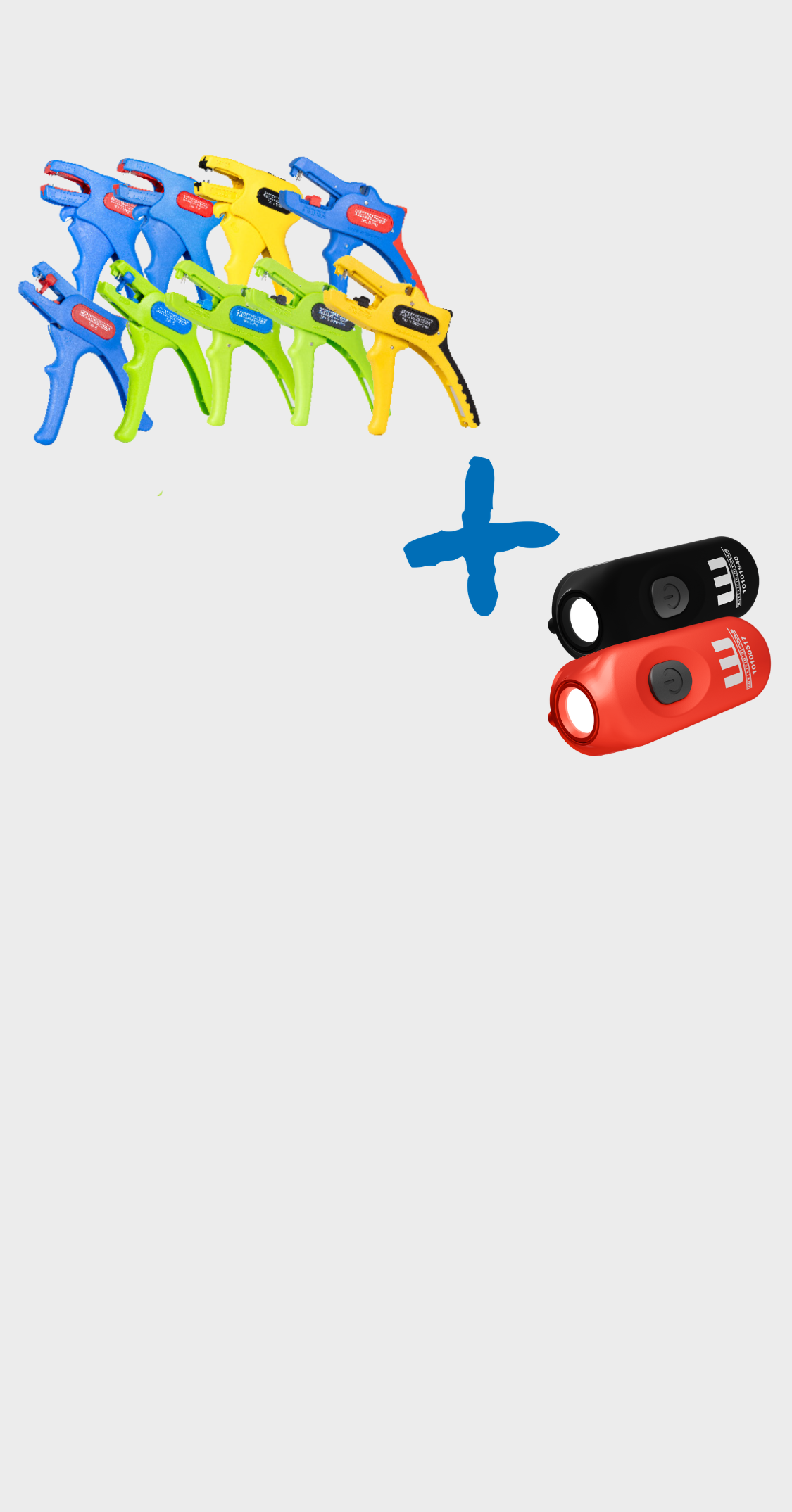 wire strippers, plus sign, led lights in black and red, water gun, squirt gun, plastic toy, multicolor, battery-operated flashlight?