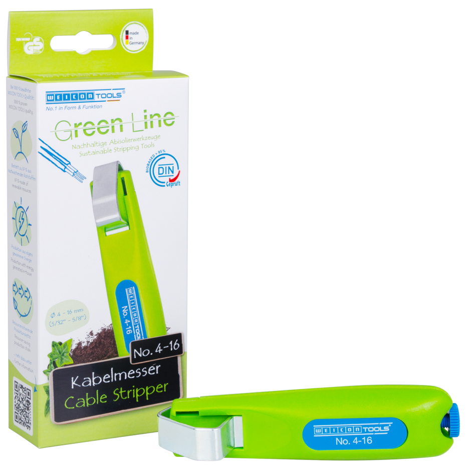 Kabelmesser No. 4-16 Green Line | Abisolierwerkzeuge aus bis zu 97 % nachwachsenden Rohstoffen, mit einem Arbeitsbereich von 4 - 16 mm Ø