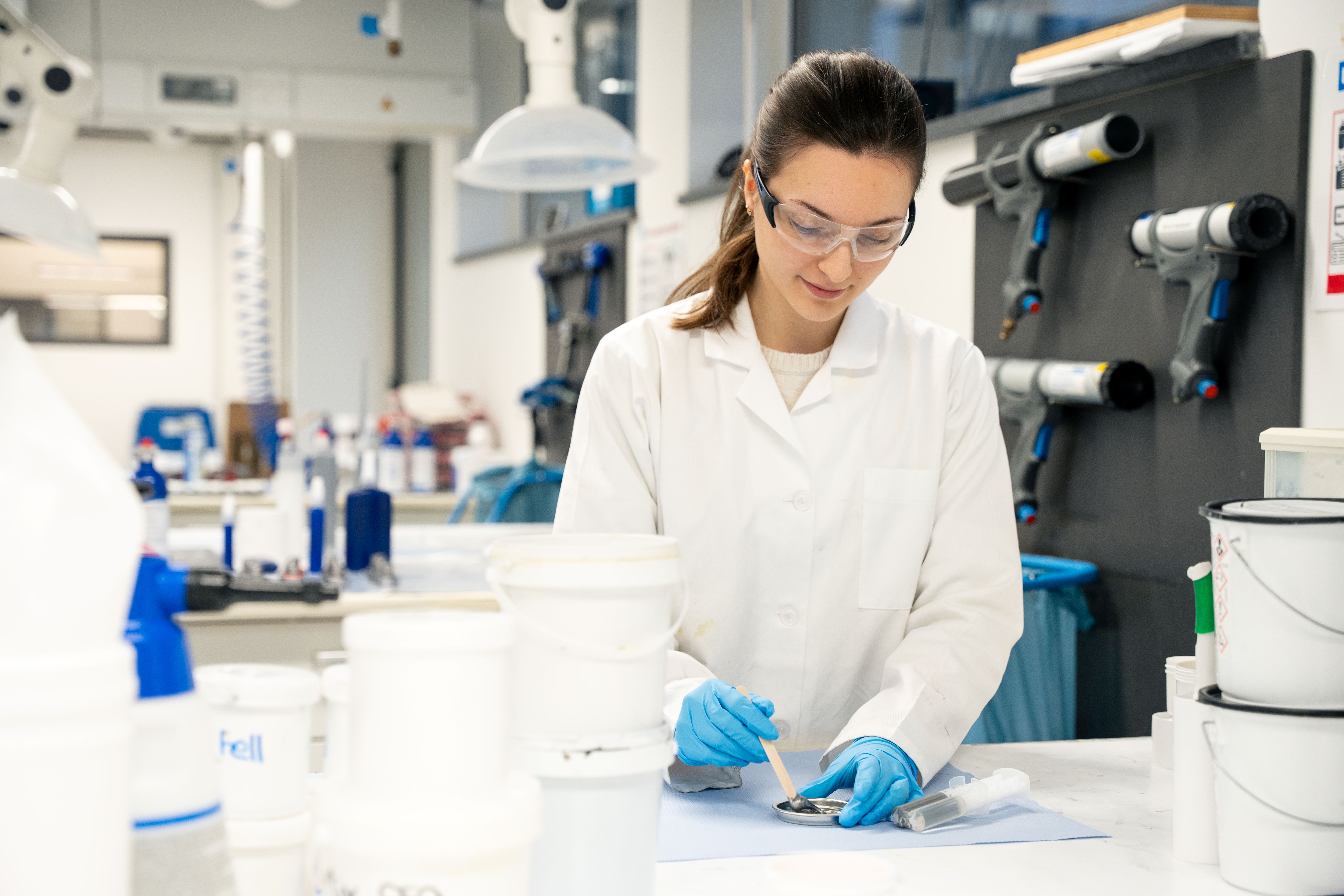 laboratory, scientist, gloves, lab coat, safety goggles