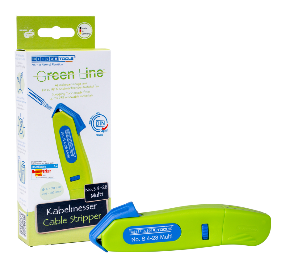 Kabelmesser No. S 4-28 Multi  Green Line | Abisolierwerkzeuge aus bis zu 97 % nachwachsenden Rohstoffen I Arbeitsbereich von 4 - 28 mm Ø I mit integrierter Abisolierfunktion von 0,5 - 6,0 mm²
