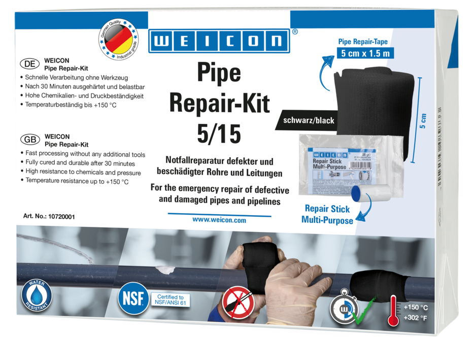 Pipe Repair-Kit | für die Notfall-Reparatur beschädigter Rohre und Leitungen