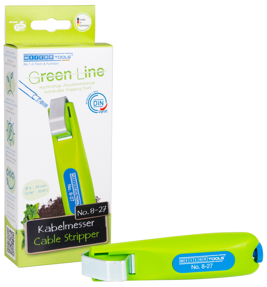 Kabelmesser No. 8-27 Green Line | Abisolierwerkzeuge aus bis zu 97 % nachwachsenden Rohstoffen, mit einem Arbeitsbereich von 8 - 28 mm Ø