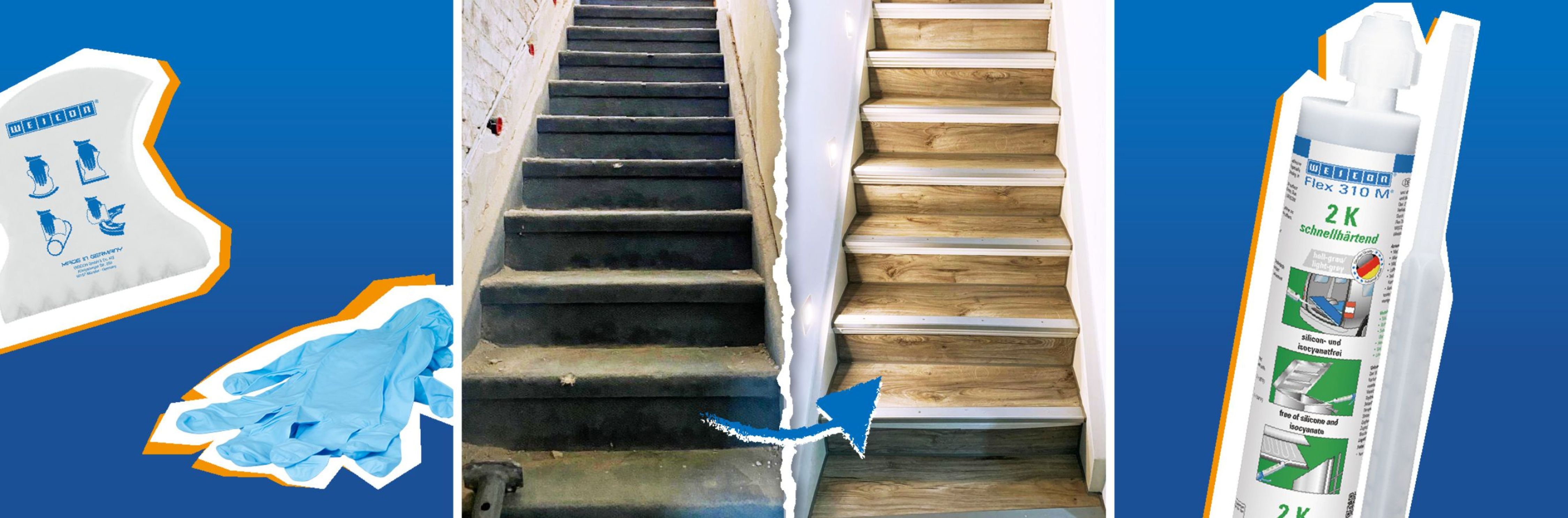 2-part adhesive, Fast-curing, Stair renovation, Dual-component cartridge