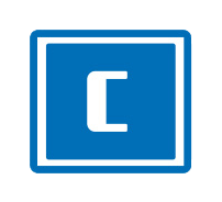 Buchstabe C ist in einem blauen Quadrat