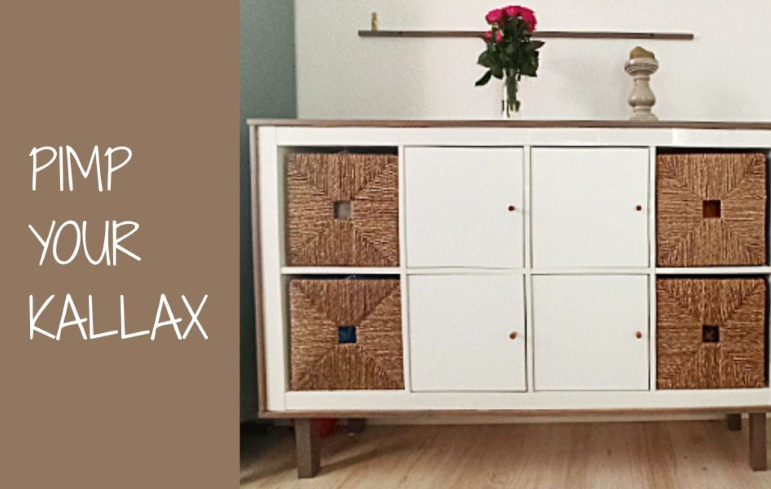 storage cabinet, white sideboard, woven baskets, wooden legs, cube compartments