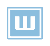Buchstabe W ist in einem blauen Quadrat, Bild ist hell hinterlegt