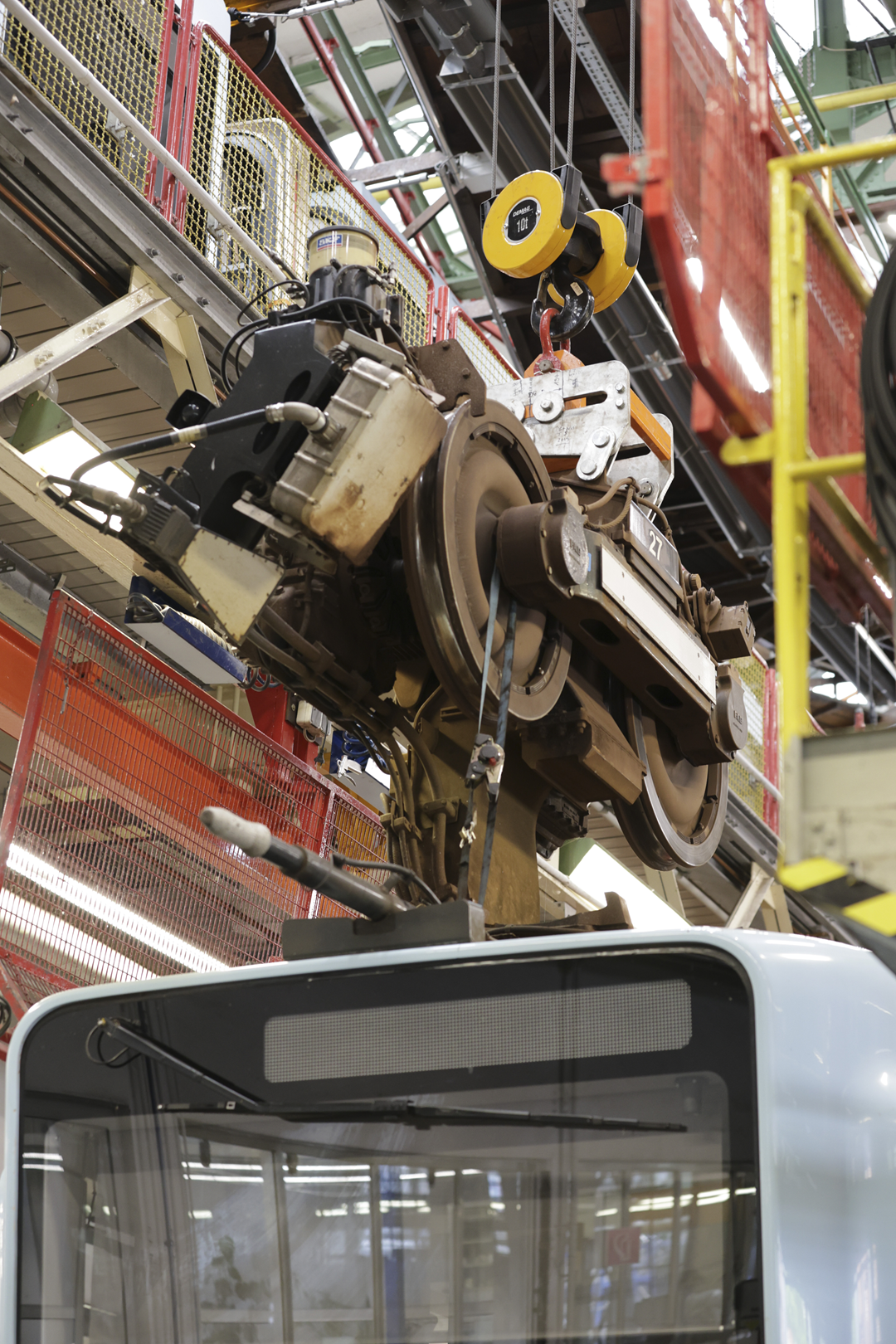 industrial machinery, tractor trolley, crane system, metal gears, control console