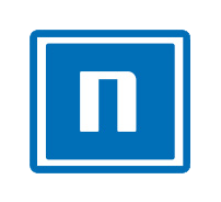 Buchstabe N ist in einem blauen Quadrat