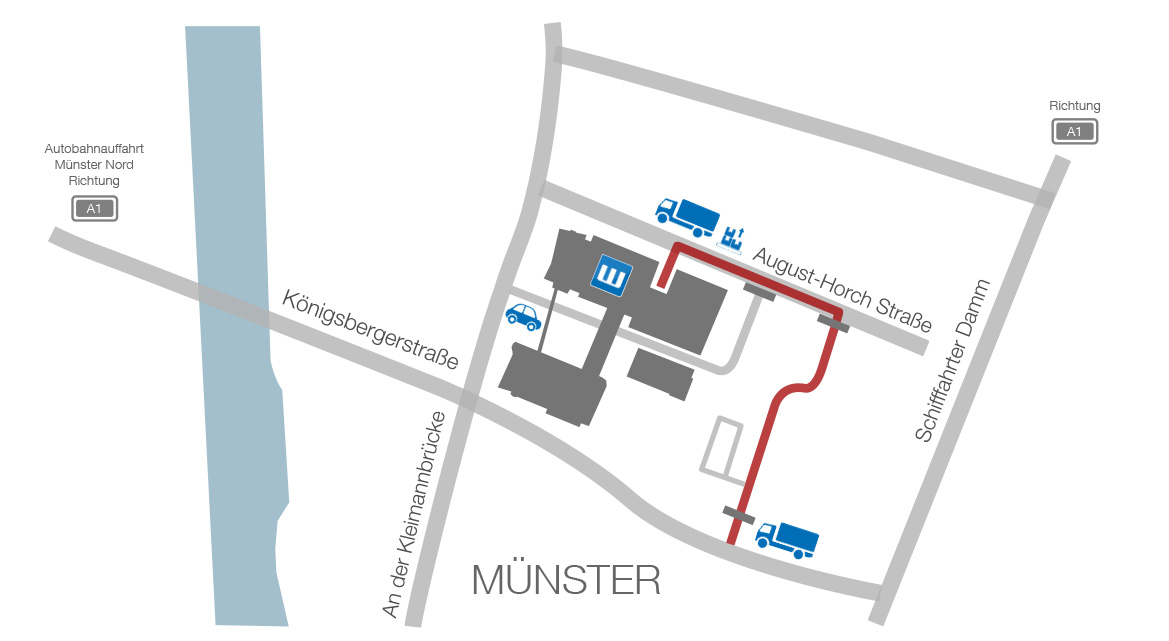 Kontakt_Anfahrt_DE Skizze der Anfahrt von Weicon in Münster
