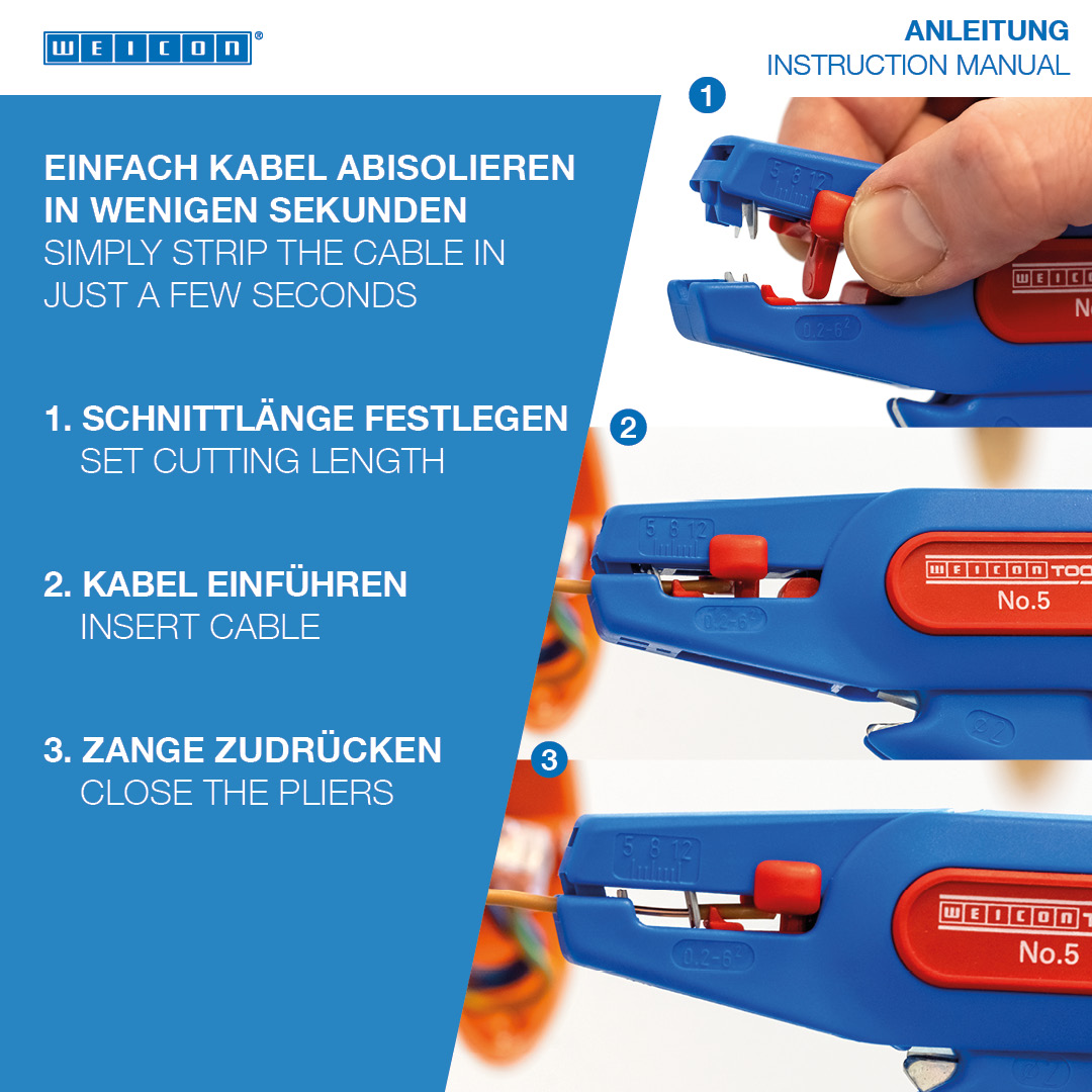 Abisolierzange No. 5 | für alle gängigen flexiblen und massiven Leiter | Arbeitsbereich 0,2 - 6,0 mm²