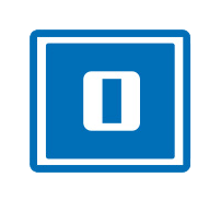 Buchstabe O ist in einem blauen Quadrat