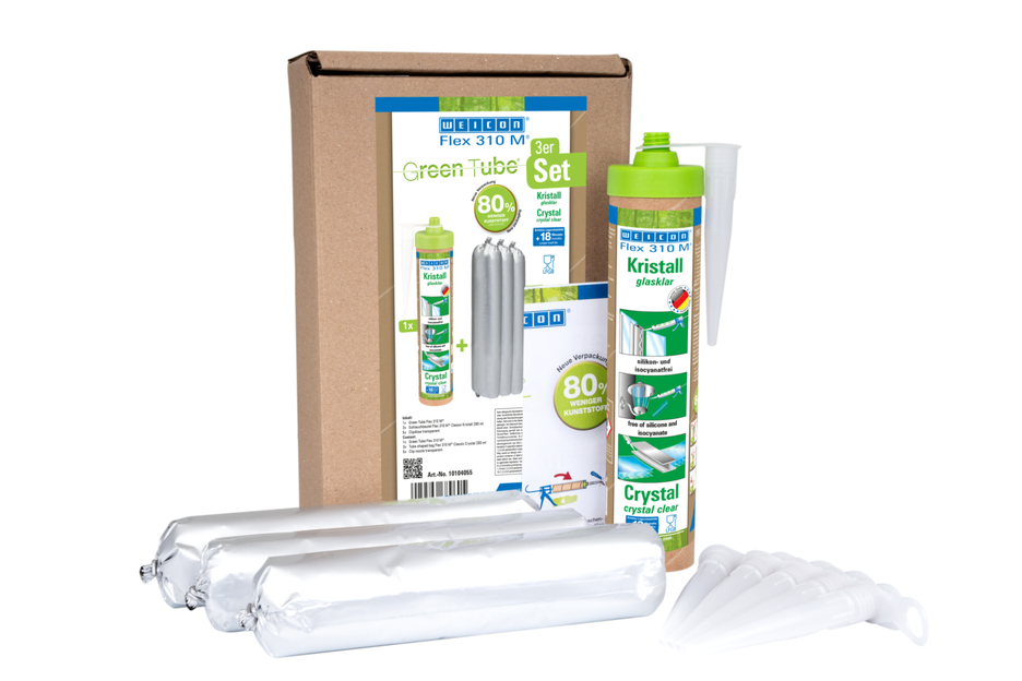 Flex 310 M® Kristall | elastischer Klebstoff auf MS-Polymer-Basis im Presspack für ermüdungsfreies Arbeiten Flex 310 M® Kristall | elastischer Klebstoff auf MS-Polymer-Basis im Presspack für ermüdungsfreies Arbeiten