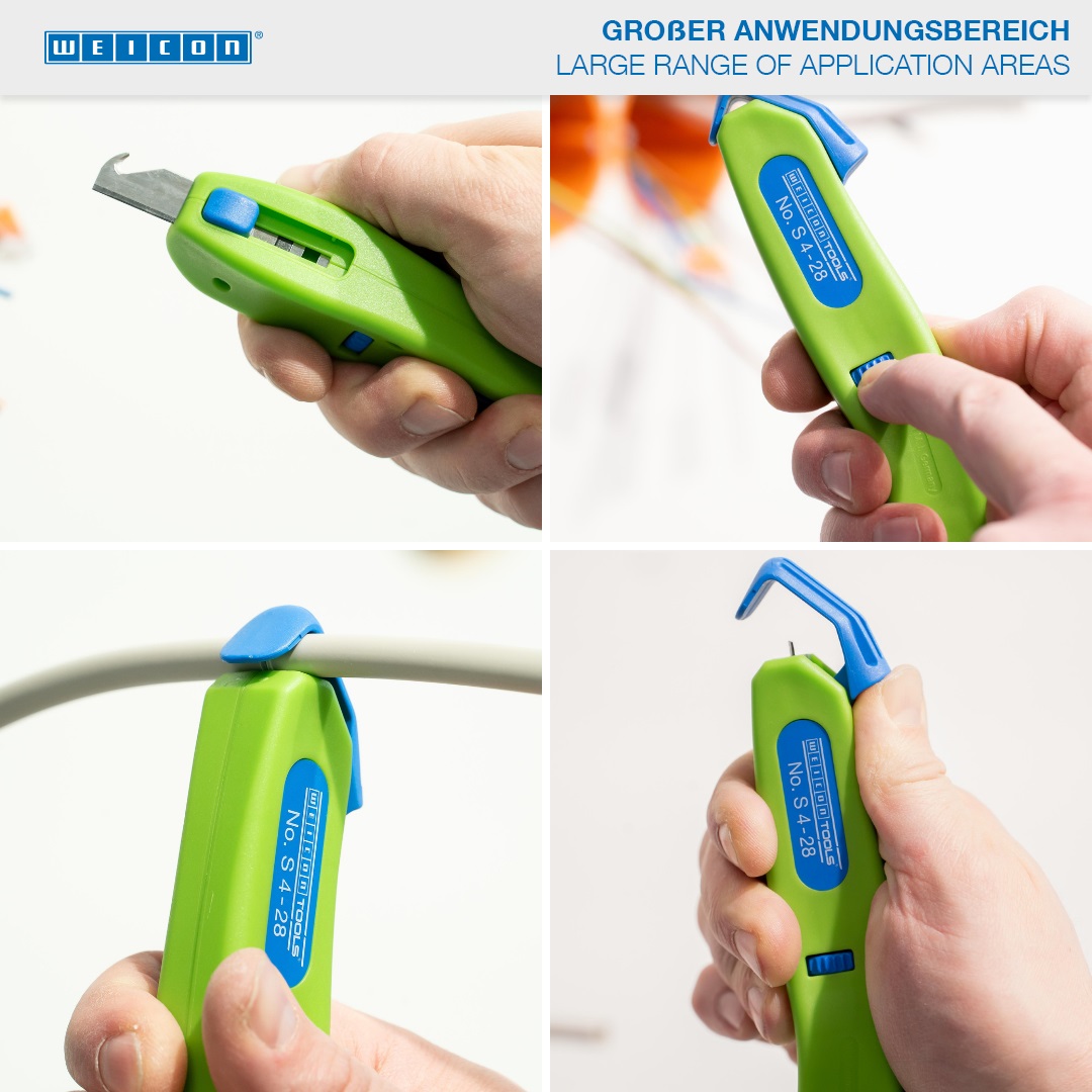 Kabelmesser No. S 4-28  Green Line | Abisolierwerkzeuge aus bis zu 97 % nachwachsenden Rohstoffen I Arbeitsbereich von 4 - 28 mm Ø I mit einfahrbarer Hakenklinge