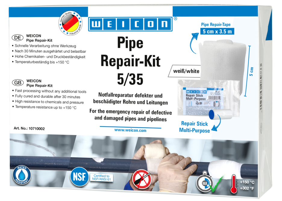 Pipe Repair-Kit | für die Notfall-Reparatur beschädigter Rohre und Leitungen