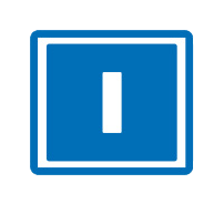 Buchstabe I ist in einem blauen Quadrat