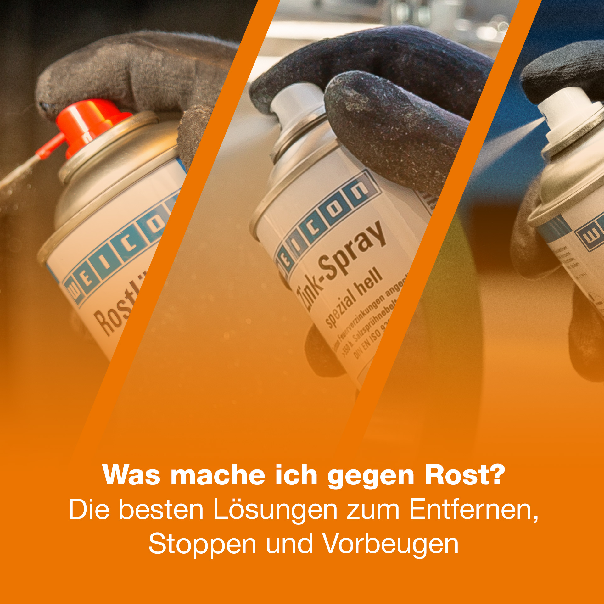 spray can, graffiti, orange gradient, gloved hands, three panels