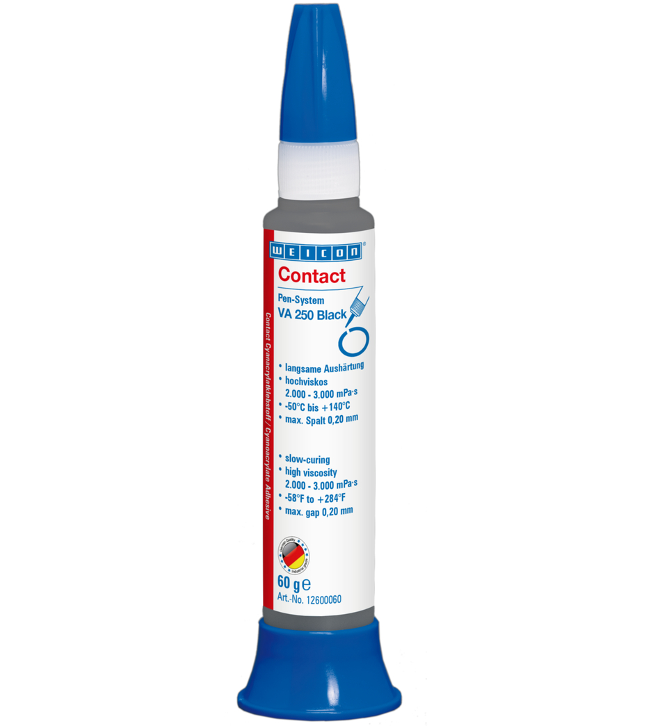 VA 250 Black Cyanoacrylate Adhesive | instant adhesive with high viscosity, rubber-filled VA 250 Black Cyanoacrylate Adhesive | instant adhesive with high viscosity, rubber-filled