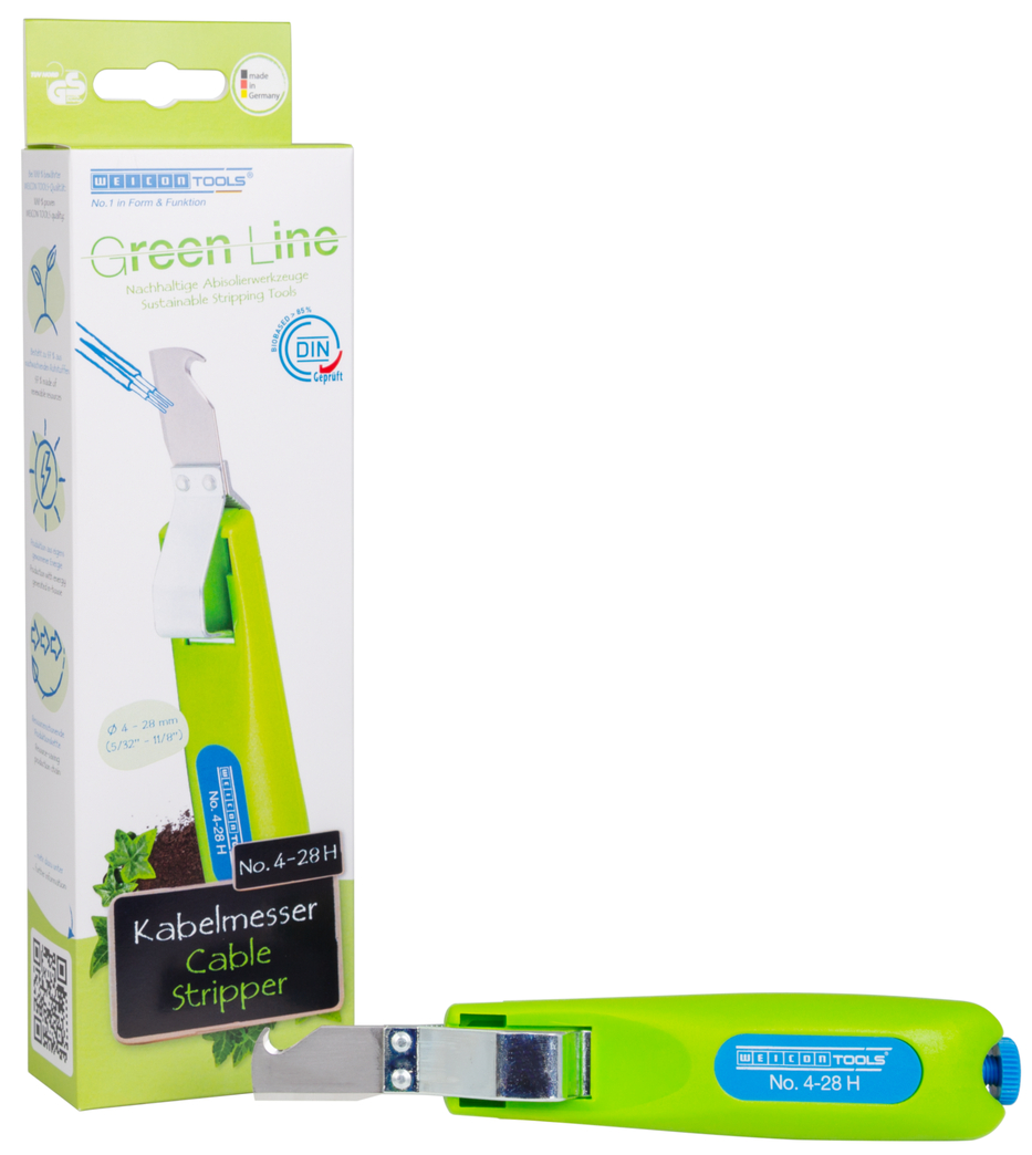 Kabelmesser No. 4-28 H Green Line | Abisolierwerkzeuge aus bis zu 97 % nachwachsenden Rohstoffen, mit einem Arbeitsbereich von 4 - 28 mm Ø