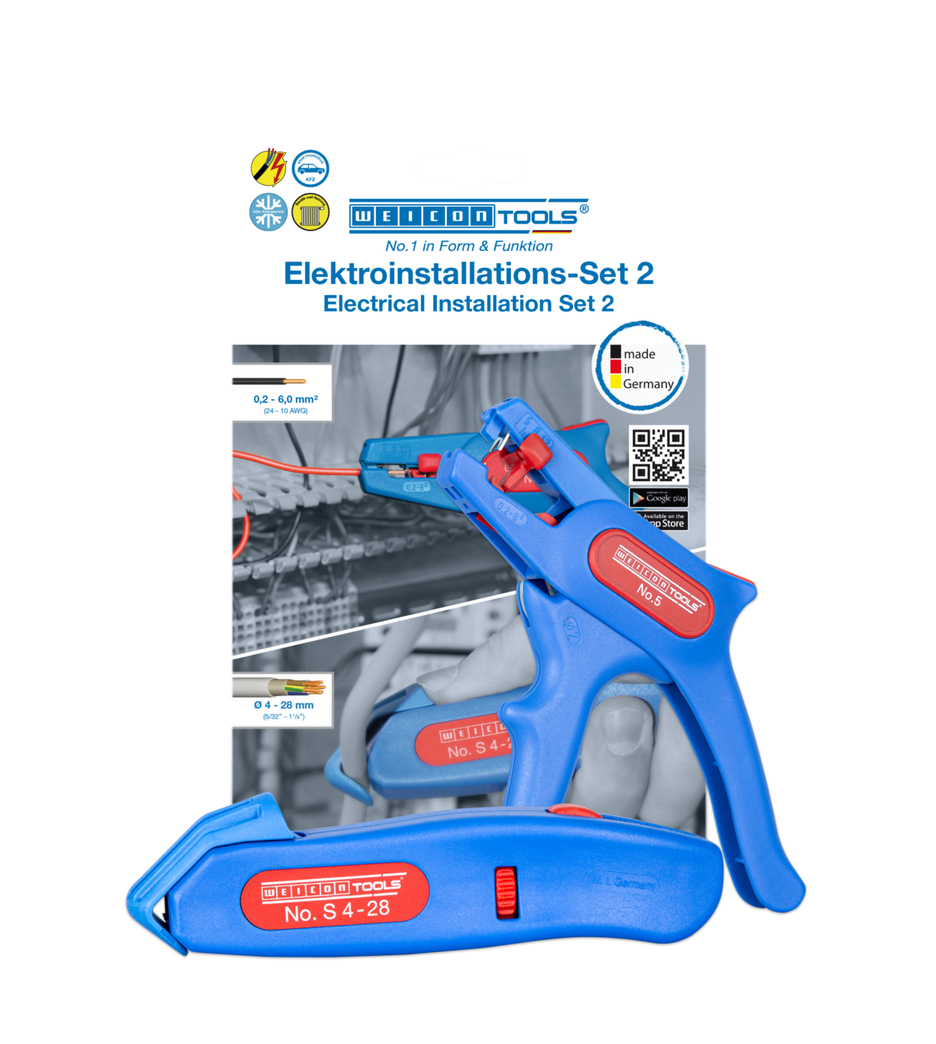 Elektroinstallations-Set 2 | 2-teiliges Abisolierset inkl. Abisolierzange und Kabelmesser Elektroinstallations-Set 2 | 2-teiliges Abisolierset inkl. Abisolierzange und Kabelmesser
