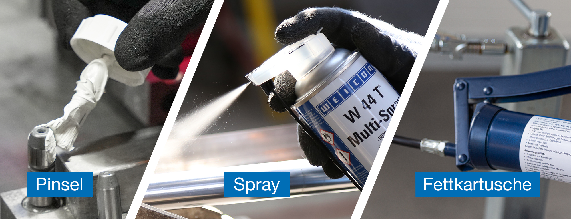 Schmierstoffe werden mit Pinsel, Spray oder Fettkartusche aufgetragen