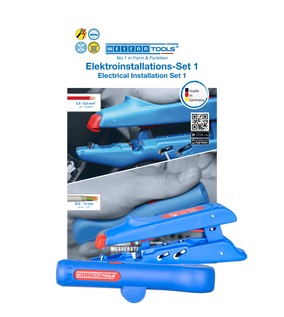 Electrical Installation Set 1 | 2-piece stripping set incl. crimping tool and round cable stripper