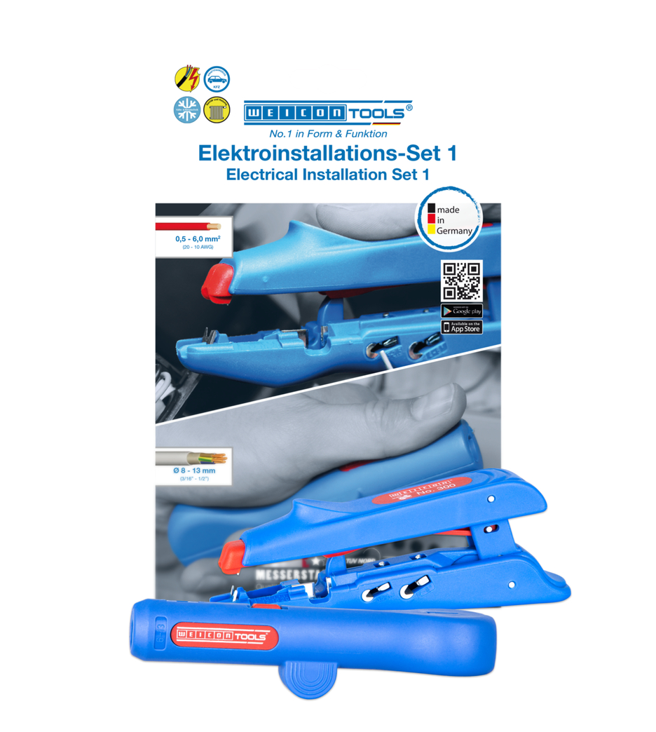 Elektroinstallations-Set 1 | 2-teiliges Abisolierset inkl. Crimpzange und Entmanteler Elektroinstallations-Set 1 | 2-teiliges Abisolierset inkl. Crimpzange und Entmanteler