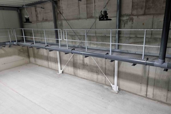 industrial, walkway, scaffolding, concrete, railings