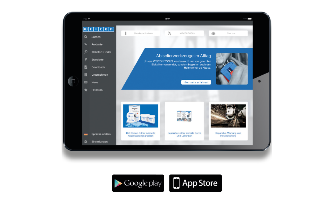 Innovationen InnovationenTablet auf dem die Weicon-App gezeigt wird
