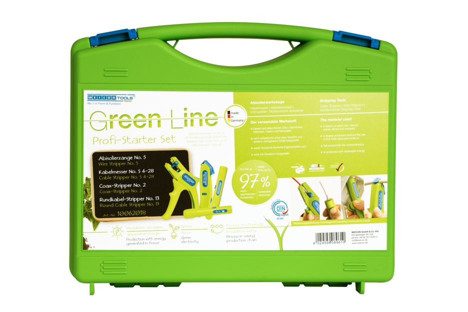 Profi-Starter Set Green Line | Abisolierwerkzeuge aus bis zu 97 % nachwachsenden Rohstoffen, 4-teiliges Abisolier-Set für die Hausinstallation