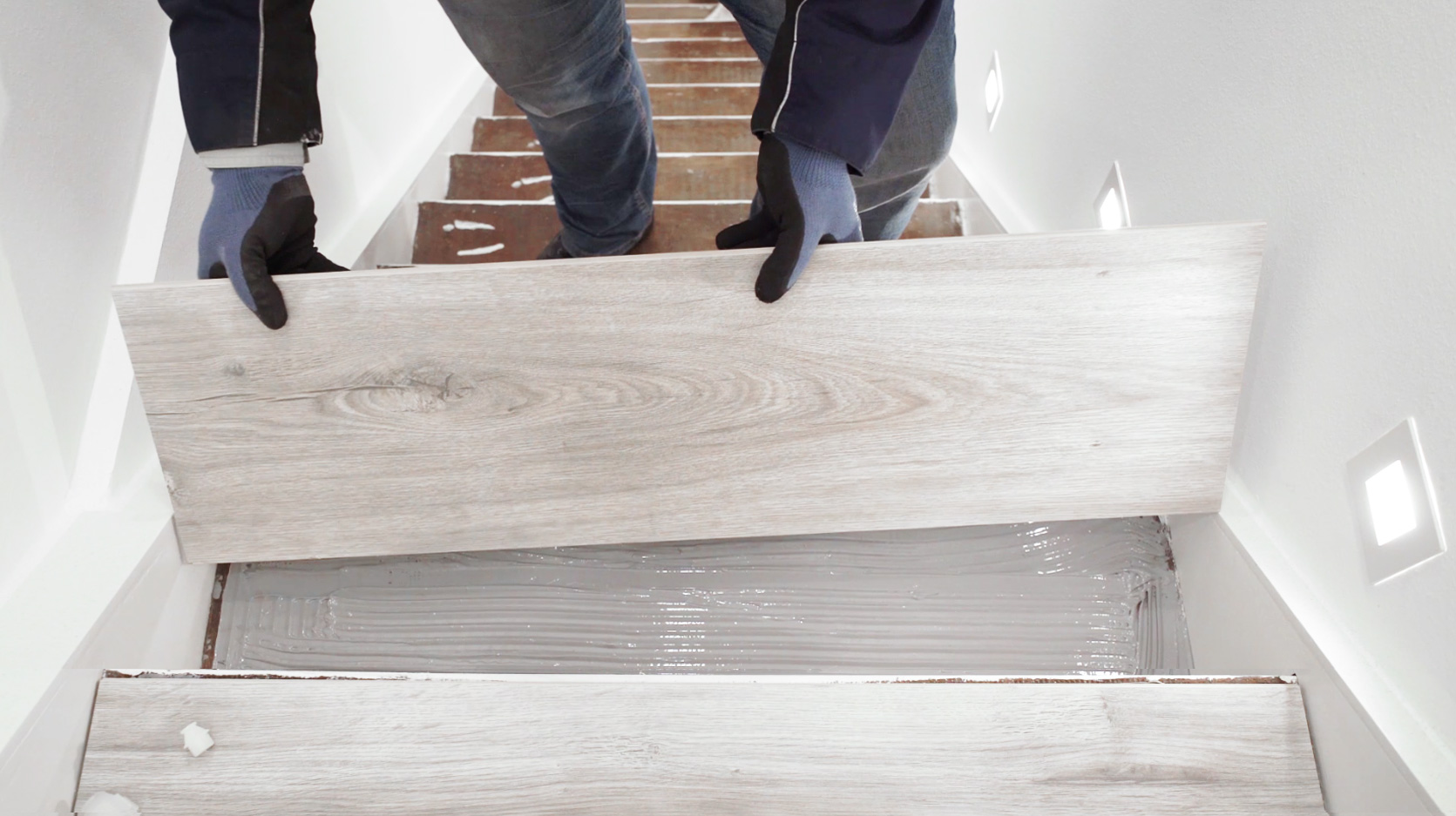 staircase, wooden panel, flooring, construction, gloves
