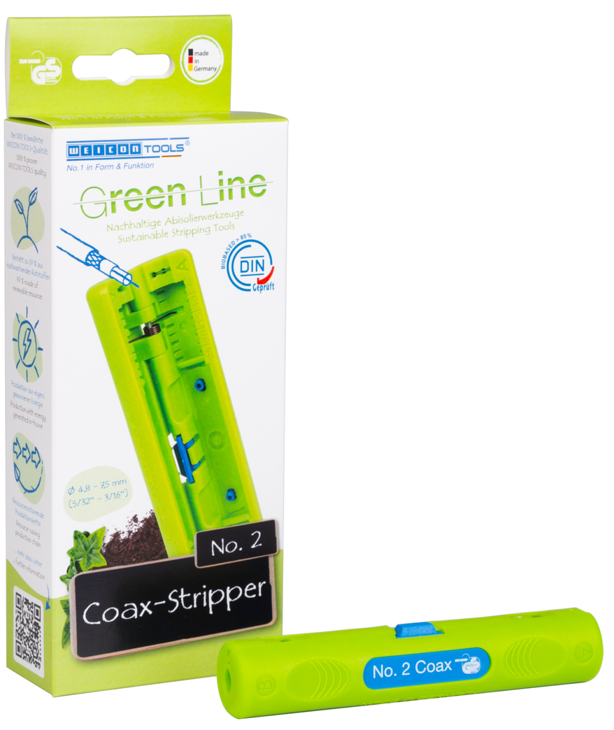 Coax-Stripper No. 2 Green Line | Stripping tools made from up to 97% renewable raw materials I for skinning and stripping coaxial cables I working range 4,8 - 7,5 mm Ø