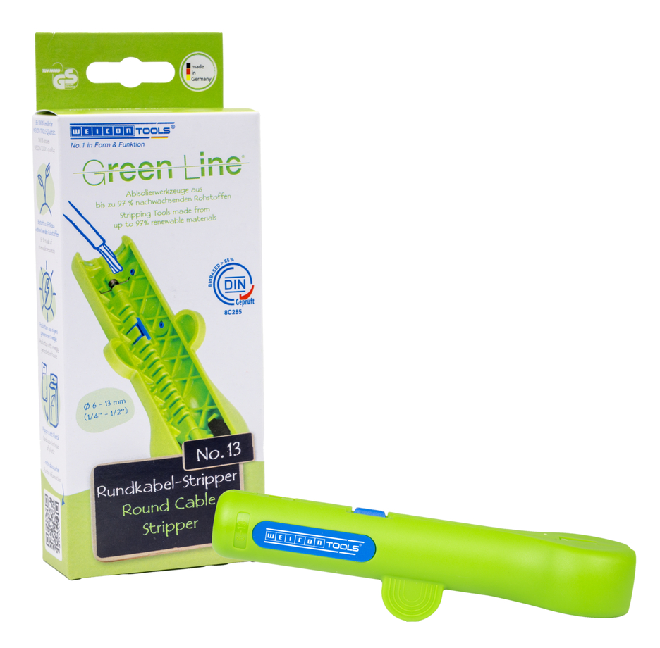 Rundkabel-Stripper No. 13 Green Line | Abisolierwerkzeuge aus bis zu 97 % nachwachsenden Rohstoffen I zum Entmanteln aller gängigen Rundkabel I Arbeitsbereich 6,0 - 13,0 mm Ø