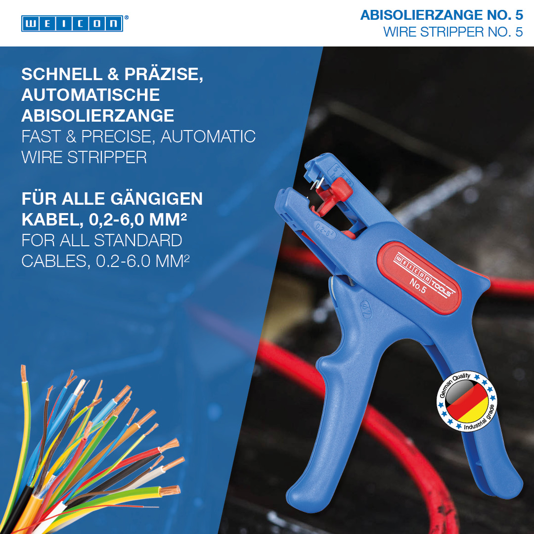 Abisolierzange No. 5 | für alle gängigen flexiblen und massiven Leiter | Arbeitsbereich 0,2 - 6,0 mm²