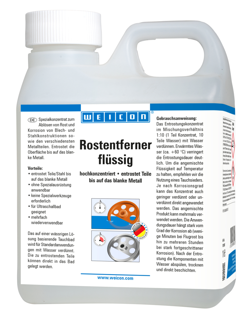 WEICON Rostentferner flüssig | hochkonzentriertes Tauchbad zum Ablösen von Rost und Korrosion