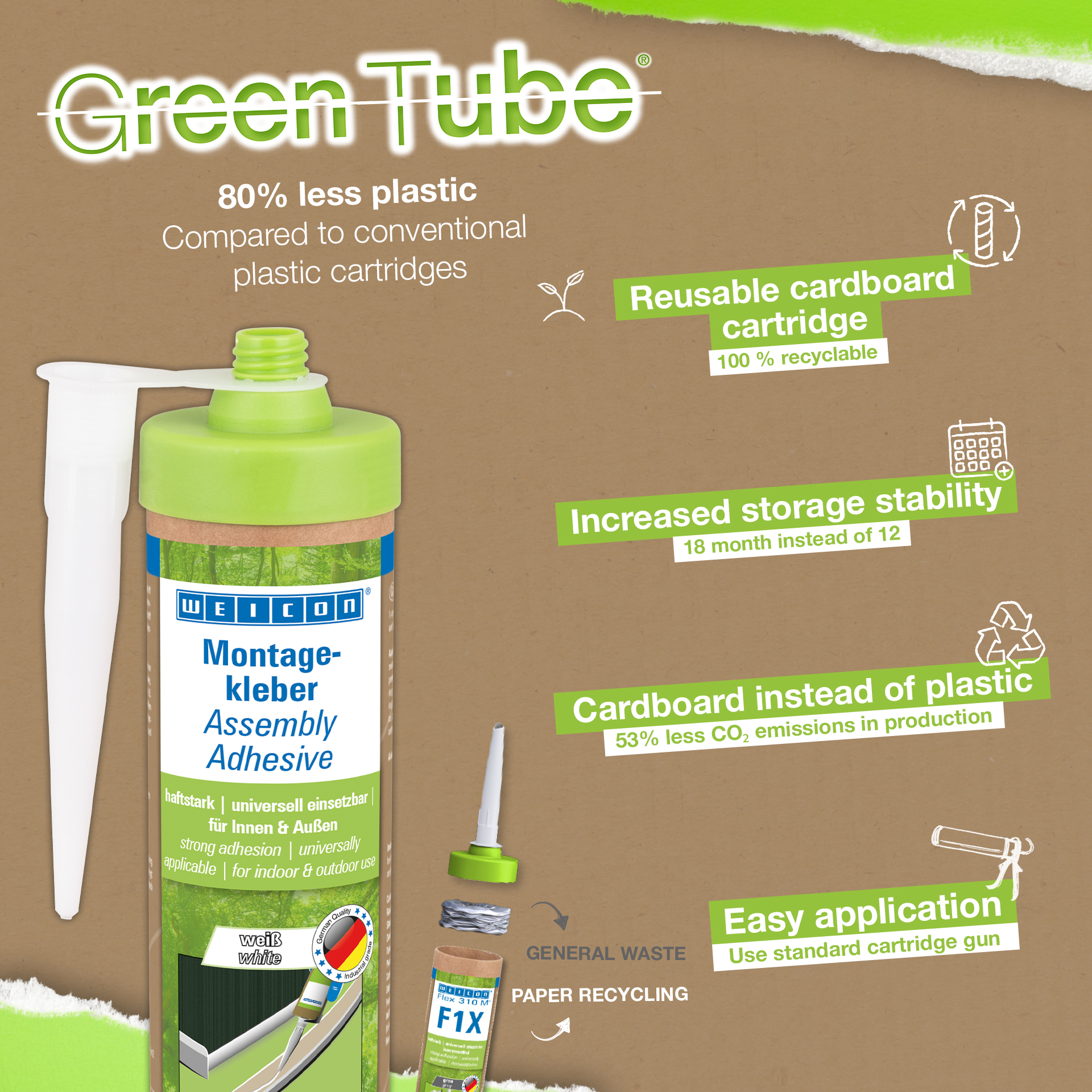 WEICON Green Tube Montagekleber | haftstarker Universalklebstoff für Innen und Außen